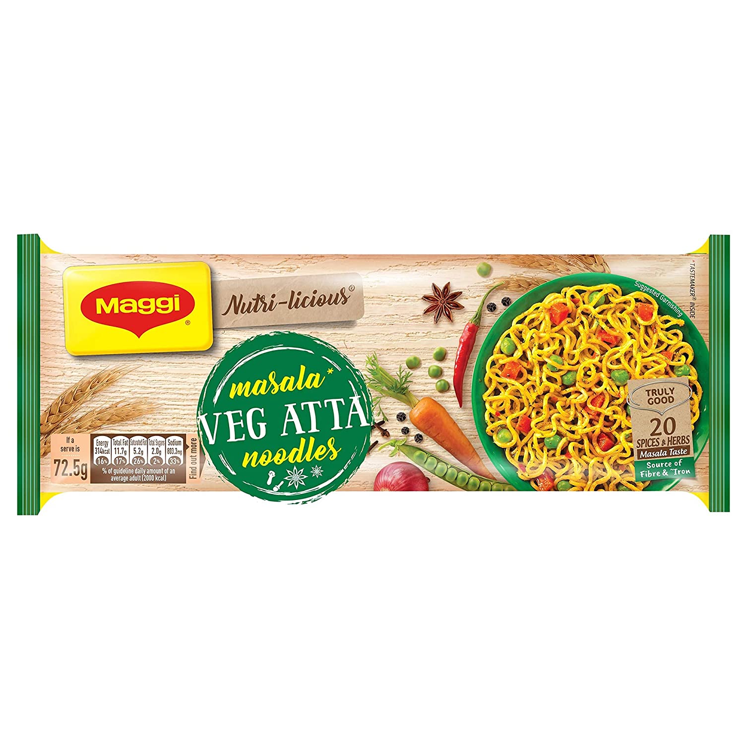 Maggi Nutri-Licious Masala Veg Atta Noodles (72gm Atta noodles free)